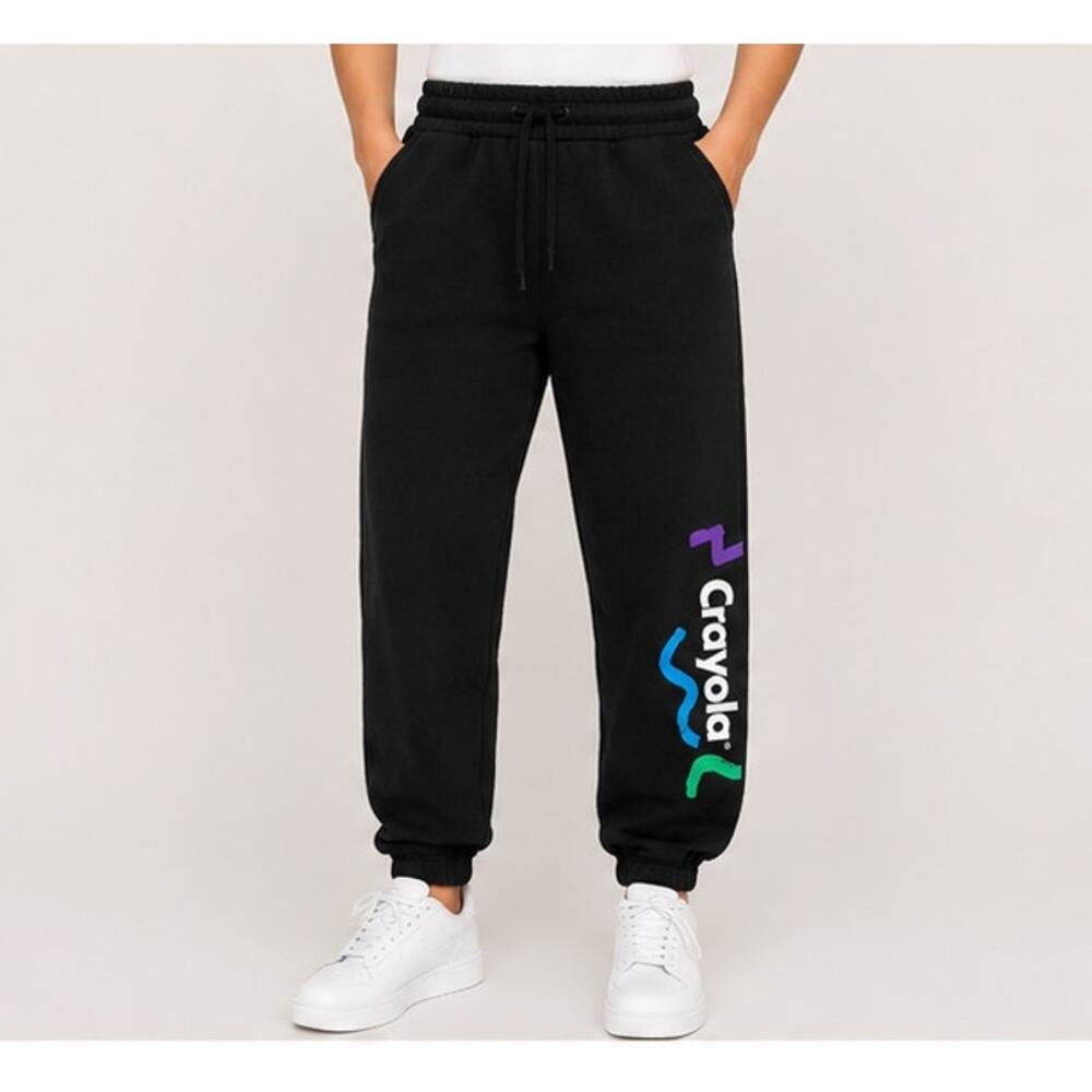 Crayola x Kohl’s Black Colorful Graphic Jogger Sweatpants Adult Size L NWT